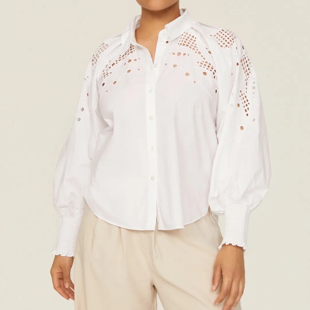 Veronica Beard White Eyelet Blouse